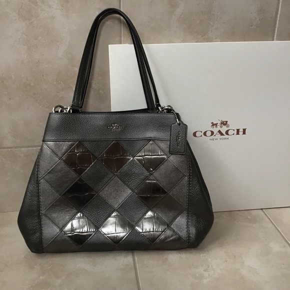 Coach Handbags - COACH Purse Gray Metallic Patchwork Lexi Leather Purse NWOT